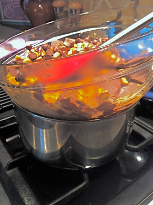 Double Boiler Method - Melting the chocolate and butterscotch